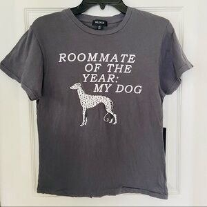 NWT WILDFOX X REVOLE gray ROOMMATE OF THE YEAR : MY DOG distressed shirt size XS